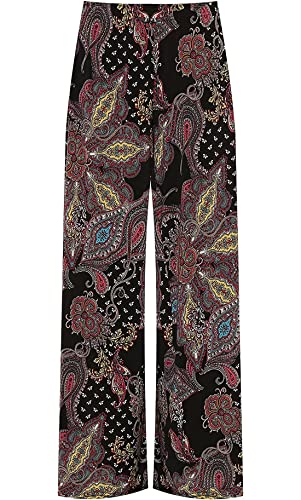 FASHION 7STAR Palazzo Damen Hose mit weitem Bein, ausgestelltes Blumenmuster, Übergröße 40-54, Braunes Paisley, 46-48 von FASHION 7STAR