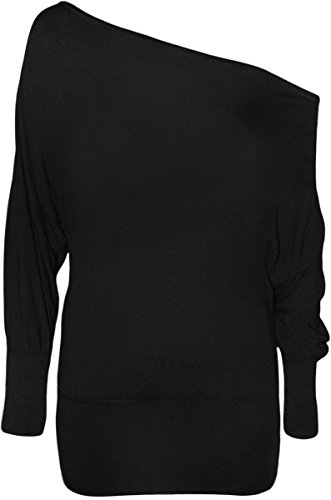 NEU DAMEN FLÜGELÄRMEL TOP LANGÄRMLIG SCHULTERFREI BAGGY LÄSSIG ÜBERGRÖßE 8-34 - Schwarz, 48-50 von FASHION FAIRIES