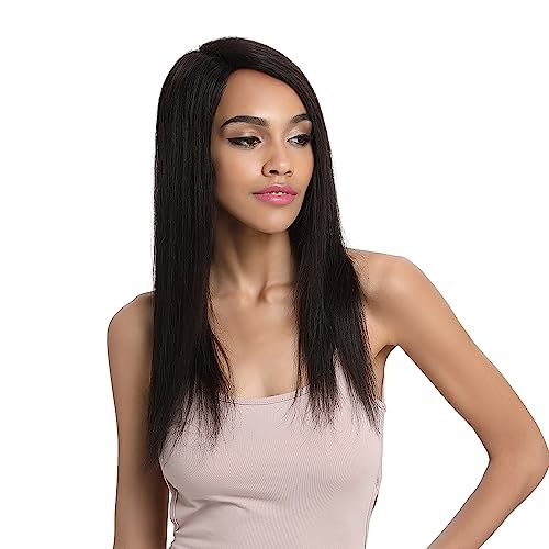 FASHION IDOL lange gerade Echthaar-Perücken für Frauen 45CM Burg Perücke mit Pony für das tägliche Tragen oder Party Lange signierte Spitze Schwarz Vertikal Schwarz Perücke von FASHION IDOL