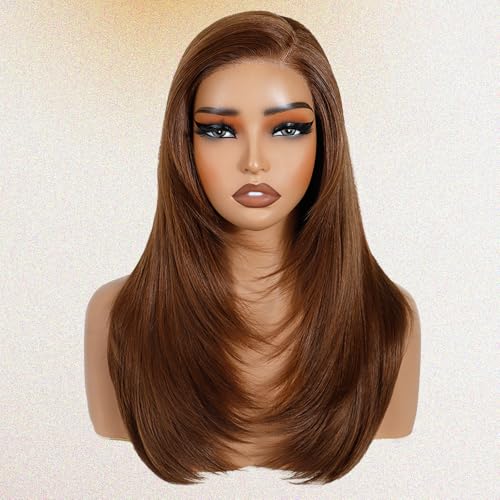 FASHION IDOL Wear to Go Kunsthaarperücke mit Lace-Front und Babyhaaren Vorgezupfte Kunsthaarperücke Natürlich aussehende Body Wave-Perücken für Frauen 45cm Kleberfreie Lace-Front-Perücken von FASHION IDOL