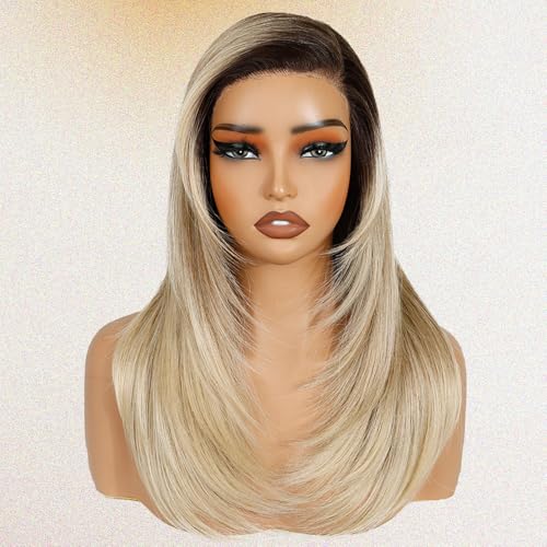 FASHION IDOL Wear to Go Kunsthaarperücke mit Lace-Front und Babyhaaren Vorgezupfte Kunsthaarperücke Natürlich aussehende Body Wave-Perücken für Frauen 45cm Kleberfreie Lace-Front-Perücken von FASHION IDOL