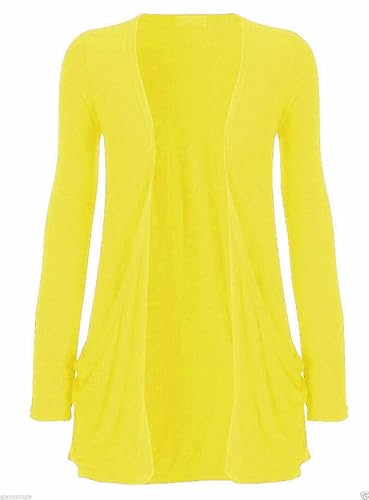 FASHION MY LOVE Damen Strickjacke mit langen Ärmeln, Taschen, Größen 36-54, gelb, 46-48 von FASHION MY LOVE