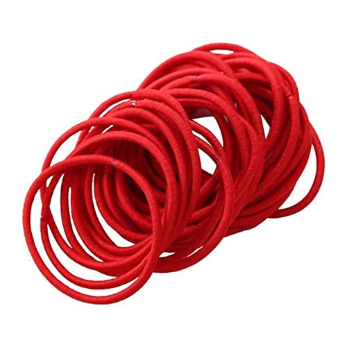 Fashion Yo Haargummis für Mädchen und Frauen, 2,5 mm dünn, Schuluniform, endlos, Haargummis, Haarbänder, Pferdeschwanz-Halter, Rot, 50 Stück von FASHION YO