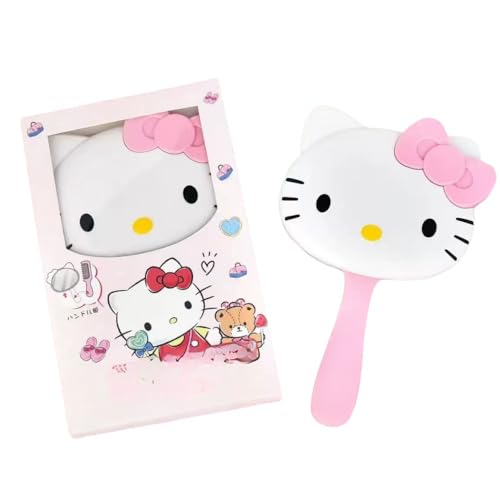 Fashion Yo Niedliches Katzenhaarbürsten-Set für Mädchen, feiner Zahn-Entwirrungskamm, tragbarer Handspiegel, Entwirrungskamm für Mädchen, Kleinkinder, nasses, trockenes Haar, Locken, glattes Styling von FASHION YO