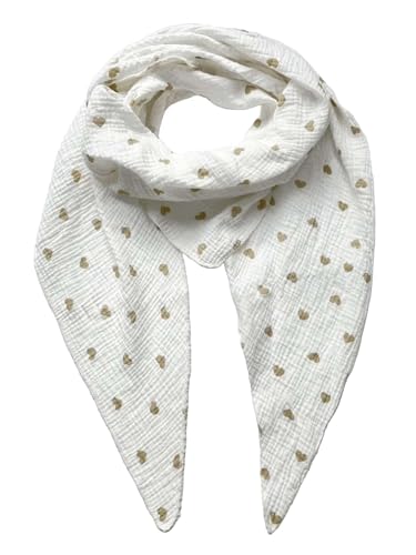 FASHION YOU WANT Musselin Tuch mit Herzen Dreieck HERZ1 Damen Halstuch Herzmuster Made in Italy 195x72cm Frühling Sommer Weich Leicht kuscheliger Baumwolle Schal (weiß/beige) von FASHION YOU WANT.DE