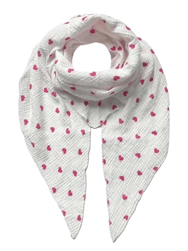FASHION YOU WANT Musselin Tuch mit Herzen Dreieck HERZ1 Damen Halstuch Herzmuster Made in Italy 195x72cm Frühling Sommer Weich Leicht kuscheliger Baumwolle Schal (weiß/fuchsia) von FASHION YOU WANT.DE