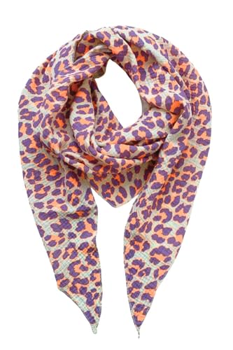 FASHION YOU WANT Musselin Tuch mit Leopardenmuster Dreieck LEO Damen Halstuch Made in Italy 195x72cm Frühling Sommer Weich Leicht kuscheliger Baumwolle Schal (S10) von FASHION YOU WANT.DE