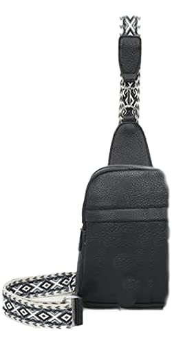 FASHION YOU WANT Sling Bag Brusttasche, Crossbody Umhängetasche Damen veganes Leder,Schultertasche Schulterrucksack Geldbörse für Reisen/Einkaufen mit Gitarren Muster Band (dunkelblau) von FASHION YOU WANT.DE