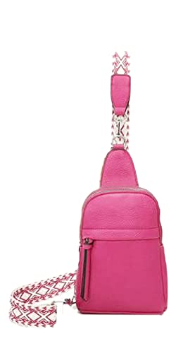 FASHION YOU WANT Sling Bag Brusttasche, Crossbody Umhängetasche Damen veganes Leder,Schultertasche Schulterrucksack Geldbörse für Reisen/Einkaufen mit Gitarren Muster Band (fuchsia) von FASHION YOU WANT.DE