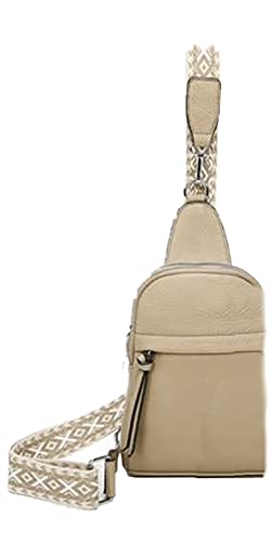 FASHION YOU WANT Sling Bag Brusttasche, Crossbody Umhängetasche Damen veganes Leder,Schultertasche Schulterrucksack Geldbörse für Reisen/Einkaufen mit Gitarren Muster Band (hellbraun2) von FASHION YOU WANT.DE