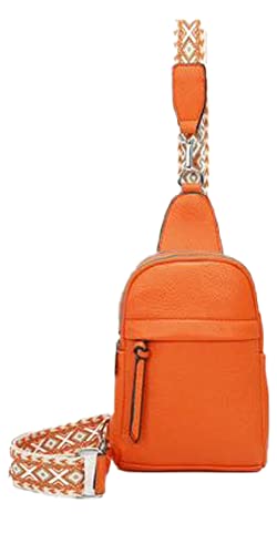 FASHION YOU WANT Sling Bag Brusttasche, Crossbody Umhängetasche Damen veganes Leder,Schultertasche Schulterrucksack Geldbörse für Reisen/Einkaufen mit Gitarren Muster Band (orange2) von FASHION YOU WANT.DE