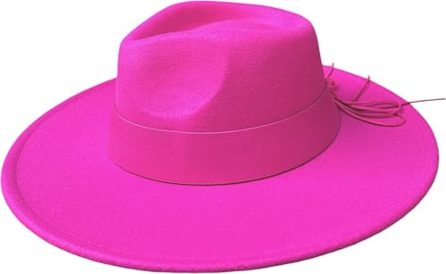 Fashion You Want Damen Filzhut Fedora Hut breite Krempe Festival Karneval OutfitBoho Band Fedora Breite Krempe Reisen Cowboy Hut Filz Rancher Wollhut Vintage Panama Hüte (Uni Fuchsia) von FASHION YOU WANT.DE