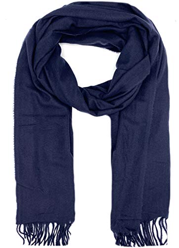 frFASHION YOU WANT Schal Damen Warm Herbst unifarben Baumwolle mit quasten/ansen, Farben Einfarbig & Kariert Pashmina xl Schals Stola MEHRWEG (dunkelblau) von FASHION YOU WANT.DE