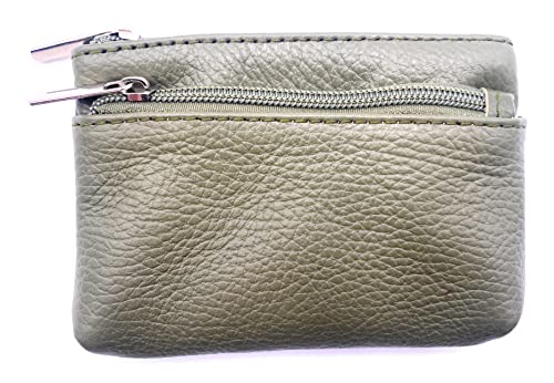 Damen Echtleder Münzbörsen Mini,Klein Geldbörse Münzegeldbörse mit Schlüsselanhänger, schwarz (Khaki) von FASHION YOU WANT