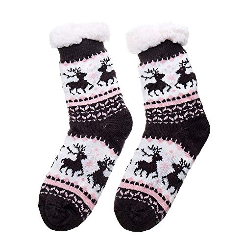 FASHION YOU WANT 1 Paar Kuschelsocken mit ABS Sohle Größe 35-42 mit Teddyfell gefüttert super warm warme Damen Socken | Wintersocken mit Anti Rutsch Noppen | Schwarz, Rot, Grau, Rosa - (S22, 39-42) von FASHION YOU WANT