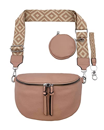 FASHION YOU WANT Crossbody Bag Damen Leder Breiter Gurt Handtasche Umhängetasche Moderne Taschen mit breitem Schultergurt,Abnehmbarer Schultergurt,Schwarz. (4altrosa) von FASHION YOU WANT