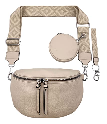 FASHION YOU WANT Crossbody Bag Damen Leder Breiter Gurt Handtasche Umhängetasche Moderne Taschen mit breitem Schultergurt,Abnehmbarer Schultergurt,Schwarz. (4beige) von FASHION YOU WANT