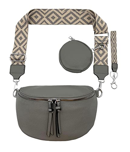 FASHION YOU WANT Crossbody Bag Damen Leder Breiter Gurt Handtasche Umhängetasche Moderne Taschen mit breitem Schultergurt,Abnehmbarer Schultergurt,Schwarz. (4dunkelgrau) von FASHION YOU WANT