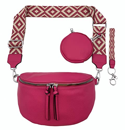 FASHION YOU WANT Crossbody Bag Damen Leder Breiter Gurt Handtasche Umhängetasche Moderne Taschen mit breitem Schultergurt,Abnehmbarer Schultergurt,Schwarz. (4fuchsia) von FASHION YOU WANT