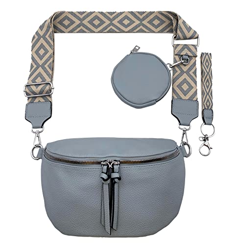 FASHION YOU WANT Crossbody Bag Damen Leder Breiter Gurt Handtasche Umhängetasche Moderne Taschen mit breitem Schultergurt,Abnehmbarer Schultergurt,Schwarz. (4hellblau) von FASHION YOU WANT