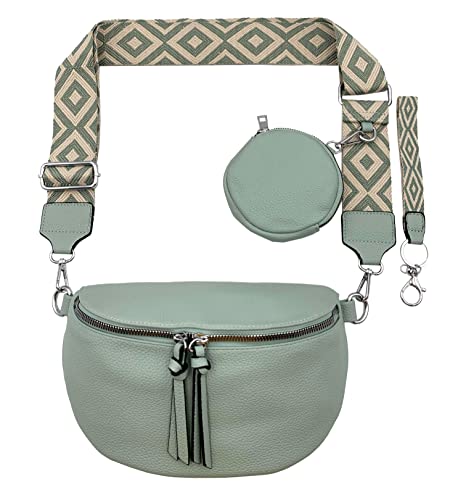 FASHION YOU WANT Crossbody Bag Damen Leder Breiter Gurt Handtasche Umhängetasche Moderne Taschen mit breitem Schultergurt,Abnehmbarer Schultergurt,Schwarz. (4hellgrün) von FASHION YOU WANT