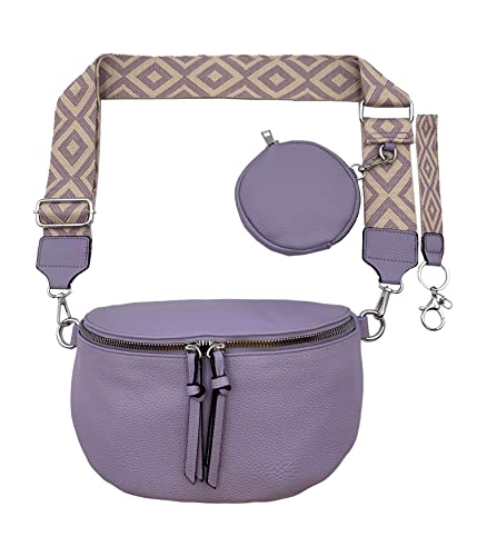 FASHION YOU WANT Crossbody Bag Damen Leder Breiter Gurt Handtasche Umhängetasche Moderne Taschen mit breitem Schultergurt,Abnehmbarer Schultergurt,Schwarz. (4lila) von FASHION YOU WANT