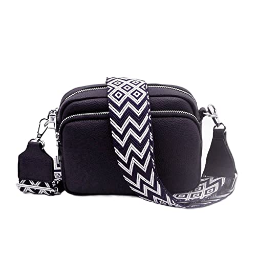 FASHION YOU WANT Crossbody Bag Damen Leder Breiter Gurt Handtasche Umhängetasche Moderne Taschen mit breitem Schultergurt,Abnehmbarer Schultergurt,Schwarz. (dunkelblau) von FASHION YOU WANT