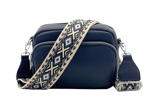 FASHION YOU WANT Crossbody Bag Damen Leder Breiter Gurt Handtasche Umhängetasche Moderne Taschen mit breitem Schultergurt,Abnehmbarer Schultergurt,Schwarz. (dunkelblau) von FASHION YOU WANT