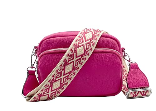 FASHION YOU WANT Crossbody Bag Damen Leder Breiter Gurt Handtasche Umhängetasche Moderne Taschen mit breitem Schultergurt,Abnehmbarer Schultergurt,Schwarz. (fuchsia) von FASHION YOU WANT