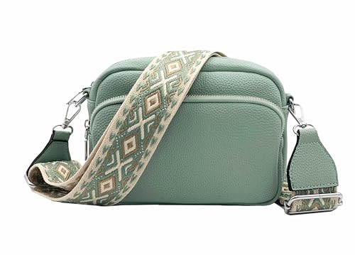 FASHION YOU WANT Crossbody Bag Damen Leder Breiter Gurt Handtasche Umhängetasche Moderne Taschen mit breitem Schultergurt,Abnehmbarer Schultergurt,Schwarz. (hellgrün) von FASHION YOU WANT
