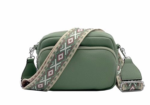 FASHION YOU WANT Crossbody Bag Damen Leder Breiter Gurt Handtasche Umhängetasche Moderne Taschen mit breitem Schultergurt,Abnehmbarer Schultergurt,Schwarz. (mint) von FASHION YOU WANT