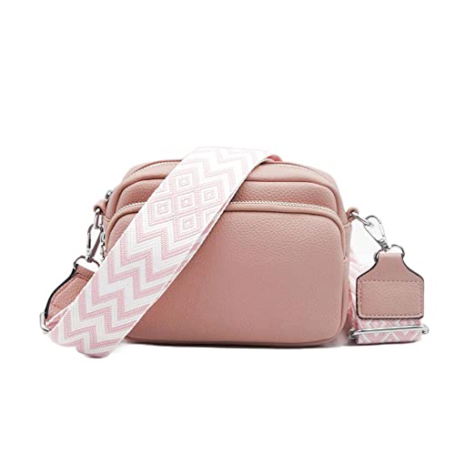 FASHION YOU WANT Crossbody Bag Damen Leder Breiter Gurt Handtasche Umhängetasche Moderne Taschen mit breitem Schultergurt,Abnehmbarer Schultergurt,Schwarz. (rosa) von FASHION YOU WANT