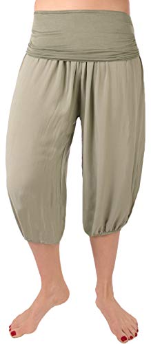 FASHION YOU WANT Damen 3/4 Shorts Kurze Hose Pumphose Sommershorts Haremshose Ali Baba mit Motiv (38/40, Uni Khaki) von FASHION YOU WANT