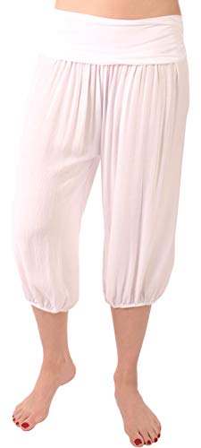 FASHION YOU WANT Damen 3/4 Shorts Kurze Hose Pumphose Sommershorts Haremshose Ali Baba mit Motiv (40/42, Uni Weiß) von FASHION YOU WANT