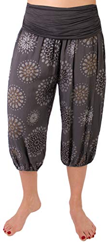 FASHION YOU WANT Damen 3/4 Shorts Kurze Hose Pumphose Sommershorts Haremshose Ali Baba mit Motiv (44/46, PB dunkelgrau) von FASHION YOU WANT