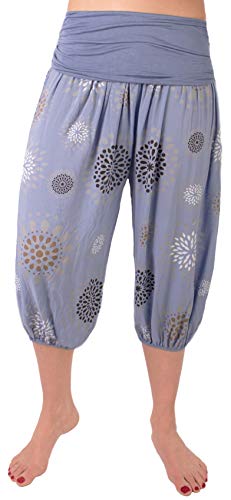 FASHION YOU WANT Damen 3/4 Shorts Kurze Hose Pumphose Sommershorts Haremshose Ali Baba mit Motiv PB Pusteblume (DE/NL/SE/PL, Numerisch, 42, 44, Regular, Regular, PB Jeansblau) von FASHION YOU WANT