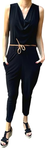 FASHION YOU WANT Damen Ärmellos Elastische Taille Jumpsuit mit Taschen (schwarz, 40/42) von FASHION YOU WANT