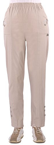 FASHION YOU WANT Damen Elegante Stretchhose mit Elasthan und Knopfapplikationen Übergröße Gr. 40/42 42/44 44/46 46/48 48/50 50/52 52/54 54/56 (42/44, beige) von FASHION YOU WANT