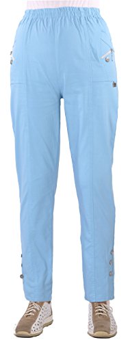 FASHION YOU WANT Damen Elegante Stretchhose mit Elasthan und Knopfapplikationen Übergröße Gr. 40/42 42/44 44/46 46/48 48/50 50/52 52/54 54/56 (48/50, hellblau) von FASHION YOU WANT
