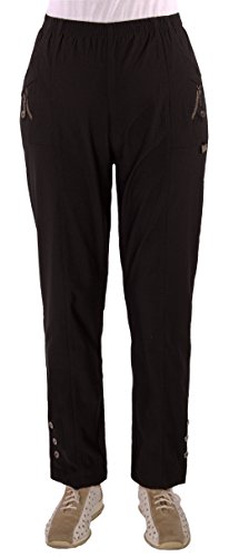 FASHION YOU WANT Damen Elegante Stretchhose mit Elasthan und Knopfapplikationen Übergröße Gr. 40/42 42/44 44/46 46/48 48/50 50/52 52/54 54/56 (54/56, schwarz) von FASHION YOU WANT