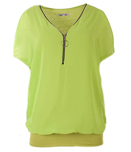 FASHION YOU WANT Damen Falten Kurzarm Tunika Batwing Rundkragen Bluse mit Reißverschluss am Kragen (as3, Numeric, Numeric_36, Numeric_38, Regular, Regular, grün) von FASHION YOU WANT