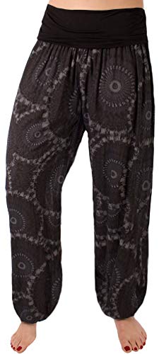 FASHION YOU WANT Damen Haremshose Größe 34/36 bis Größe 48/50 verfügbar Pumphose Sommerhose Mit Anker Motiv Leichte Haremshose (48/50, Mandala schwarz) von FASHION YOU WANT