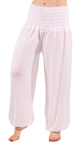 FASHION YOU WANT Damen Haremshose Pumphose Aladinhose Sommerhose Modal Jogginghose Yoga Pilates Stretch Hosen Pants Relax Festivalhose ideal für Sport und Freizeit (36/38, weiß) von FASHION YOU WANT