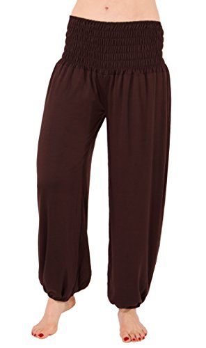 FASHION YOU WANT Damen Haremshose Pumphose Aladinhose Sommerhose Modal Jogginghose Yoga Pilates Stretch Hosen Pants Relax Festivalhose ideal für Sport und Freizeit (50/52, braun) von FASHION YOU WANT