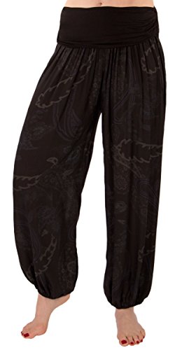 FASHION YOU WANT Damen Haremshose Pumphose Sommerhose großes Bandanamuster (42/44, schwarz) von FASHION YOU WANT