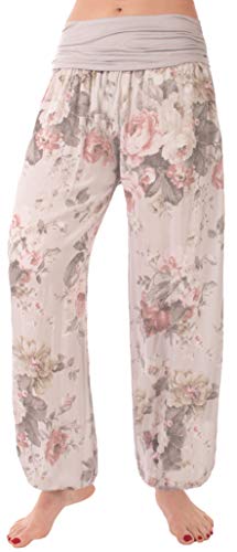 FASHION YOU WANT Damen Haremshose Pumphose Sommerhose großes Paisleymuster Größe 34/36 bis Größe 48/50 verfügbar Leichte Haremshose (46/48, Rose grau) von FASHION YOU WANT