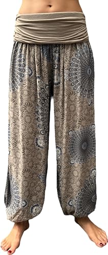 FASHION YOU WANT Damen Haremshose Pumphose Sommerhose großes Paisleymuster Größe 36/38 bis Größe 48/50 verfügbar Leichte Haremshose (DE/NL/SE/PL, Numerisch, 36, 38, Regular, Regular, NP Schlamm) von FASHION YOU WANT
