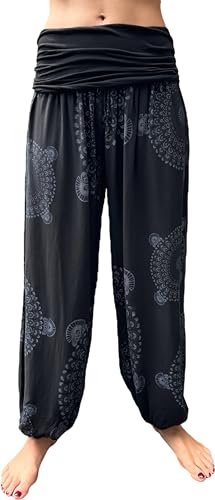 FASHION YOU WANT Damen Haremshose Pumphose Sommerhose großes Paisleymuster Größe 36/38 bis Größe 48/50 verfügbar Leichte Haremshose (DE/NL/SE/PL, Numerisch, 46, 48, Regular, Regular, NP schwarz) von FASHION YOU WANT