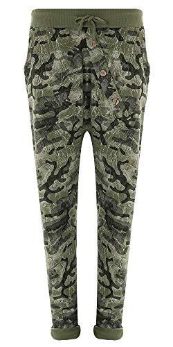 FASHION YOU WANT Damen Hose Jogginghose Größe 36 50 Sweatpants Sterne Star Camouflage Anker Uni Pusteblume Aladinhose Freizeithose Baggy Boyfriend Sport Loose Fit (Camou grün, 38/40) von FASHION YOU WANT