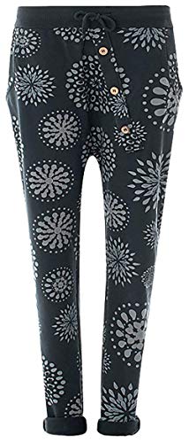 FASHION YOU WANT Damen Hose Jogginghose Größe 36-50 Sweatpants Sterne Star Camouflage Anker Uni Pusteblume Aladinhose Freizeithose Baggy Boyfriend Sport Loose Fit (PB schwarz, 46/48) von FASHION YOU WANT